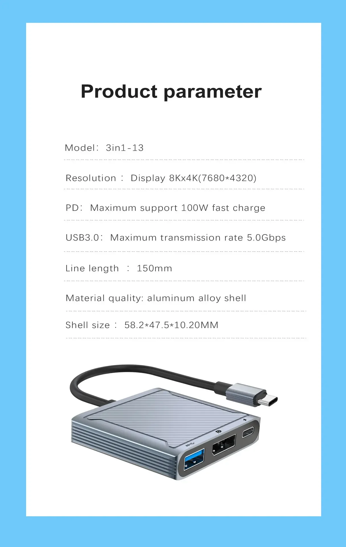 3 في 1 DP Hub 8K @ 60 هرتز 4K @ 144 هرتز USB نوع C إلى محطة إرساء DisplayPort مع محول USB & PD 100 واط لـ Mackbook Pro Dell #6