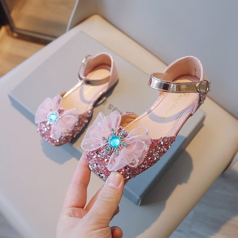 

Baby Girls Sandals Summer Kids Beach Sandals Children Party Shoes Snowflakes Sequined Rhinestone Bowtie Dance Princess Shoes