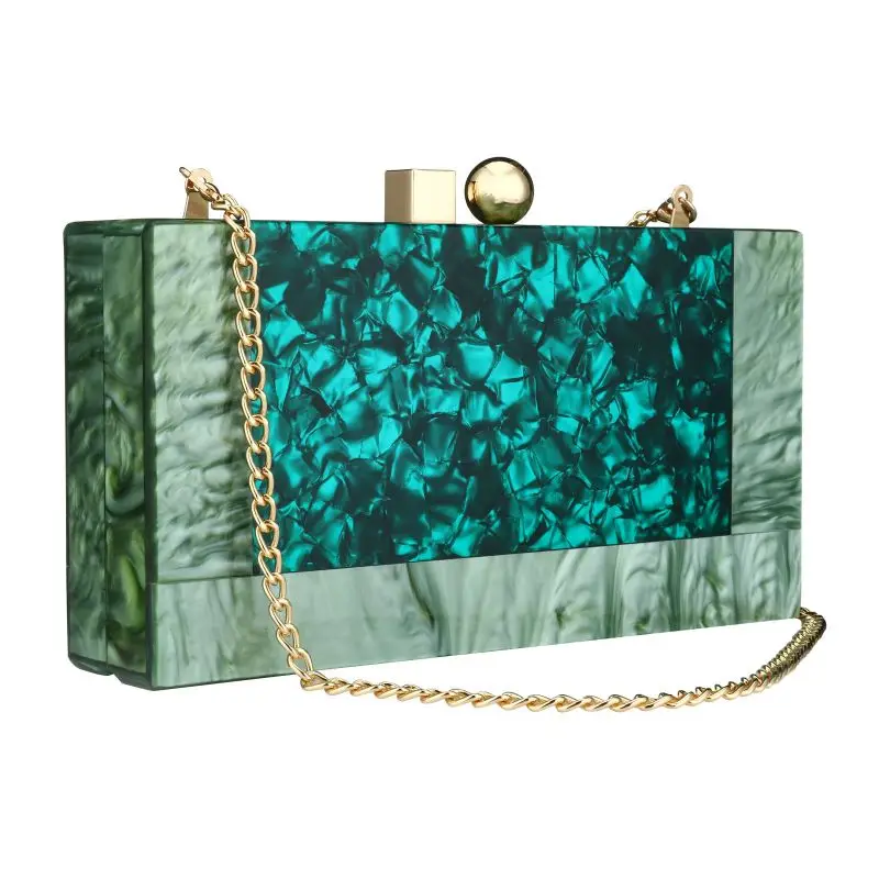 Acrylic Crossbody Clutches Bags With Chain Marble Pattern Ladies Handbags Purse Contrast Color Shoulder Evening Crossbody Bag