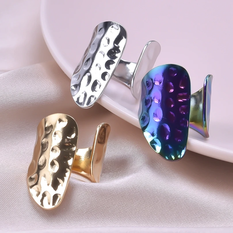 1Pc Stainless Steel Irregular Wide Open Finger Rings Punk Geometric Hammered Chunky Anillos For Women Girl Jewelry Wholesale