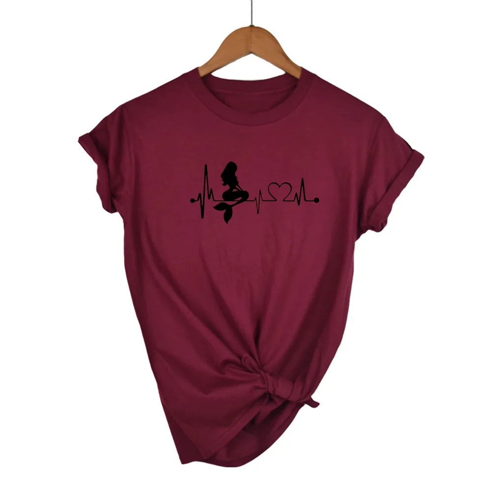 

Mermaid Heartbeat Lifeline Print Women tshirt Casual Cotton Hipster Funny t shirt For Girl Lady Top Drop Ship