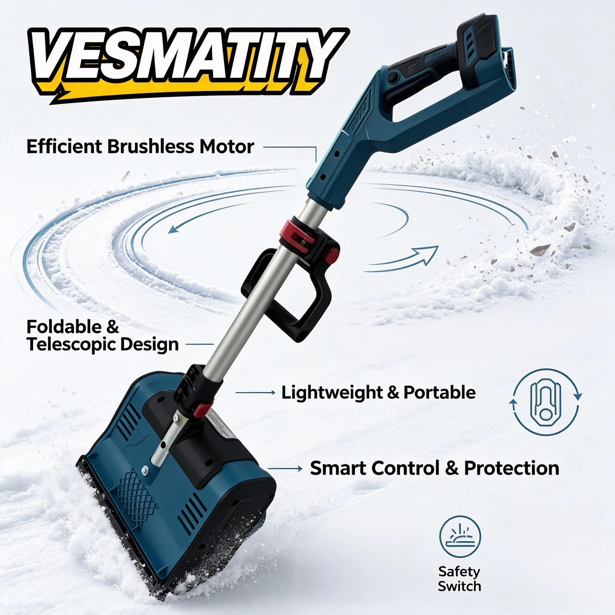 Vesmatity 3000W Brushless Snow Shovel Cordless Foldable Sweeper Plow for Makita 18V Garden Street Clean Xtreme