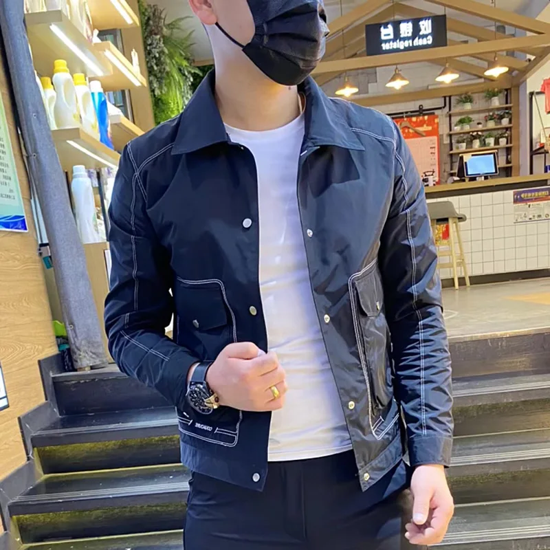 

Slim Fit Long Sve Jaet Collared Youthful Trendy Men's Outerwear Faionable Polyester Color Spring Autumn Winter