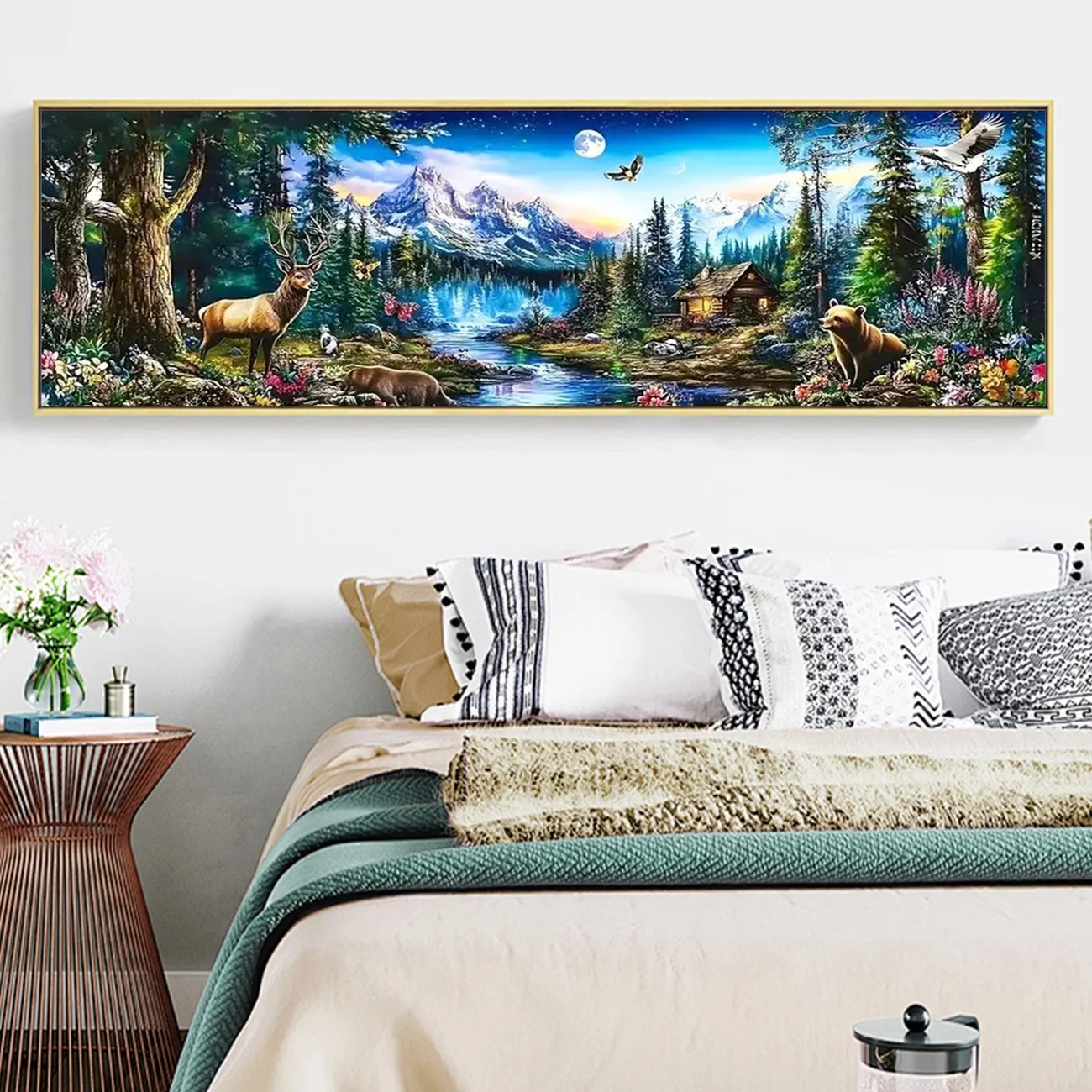 

Full Square Round Large Diamond Painting Forest Mountain Tree Deer Elk Landscape DIY Diamond Mosaic Art Home Decor Handmade Gift