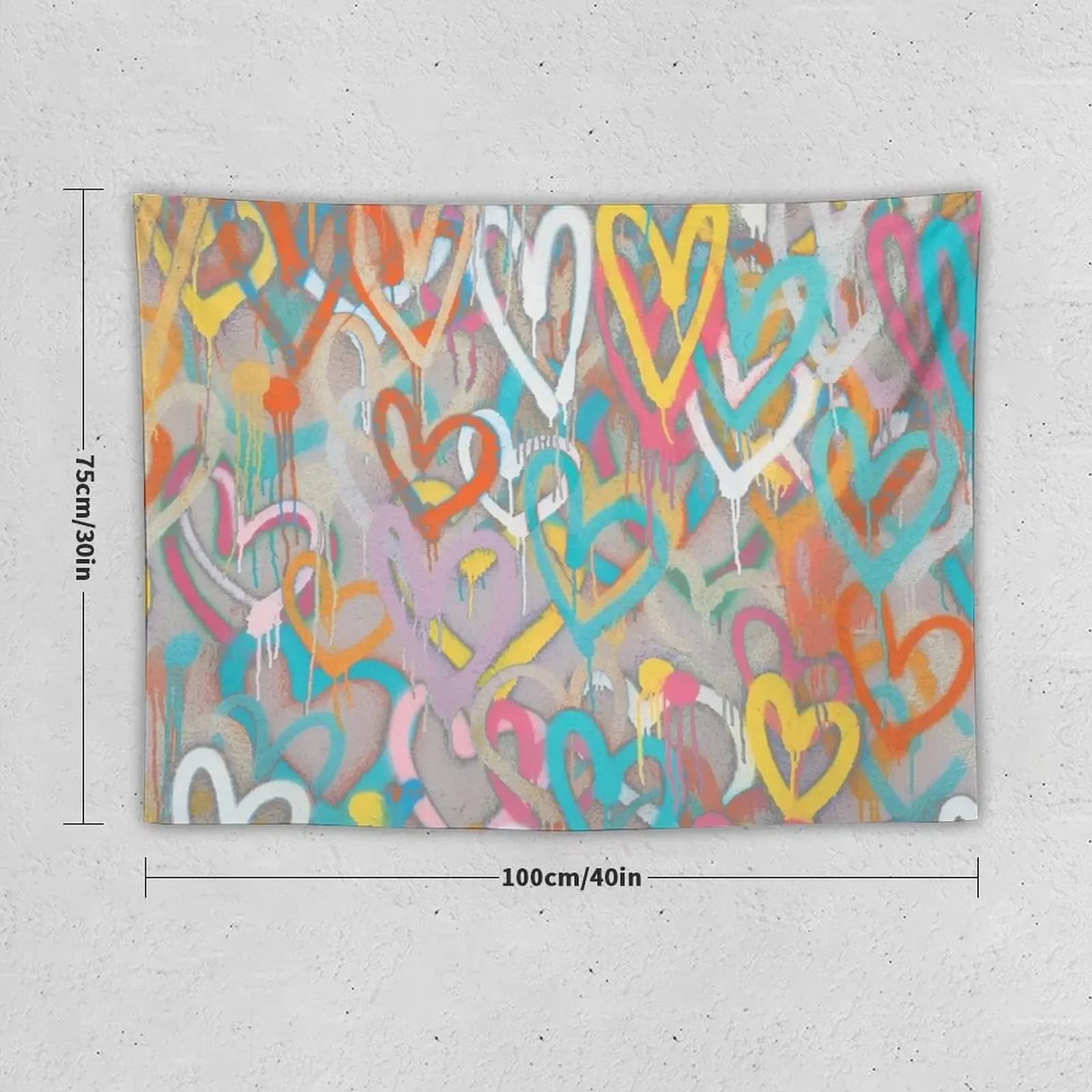 Spray painted graffiti hearts - pop art - graffiti art wall Tapestry Cute Room Things Aesthetic Room Decorations Tapestry