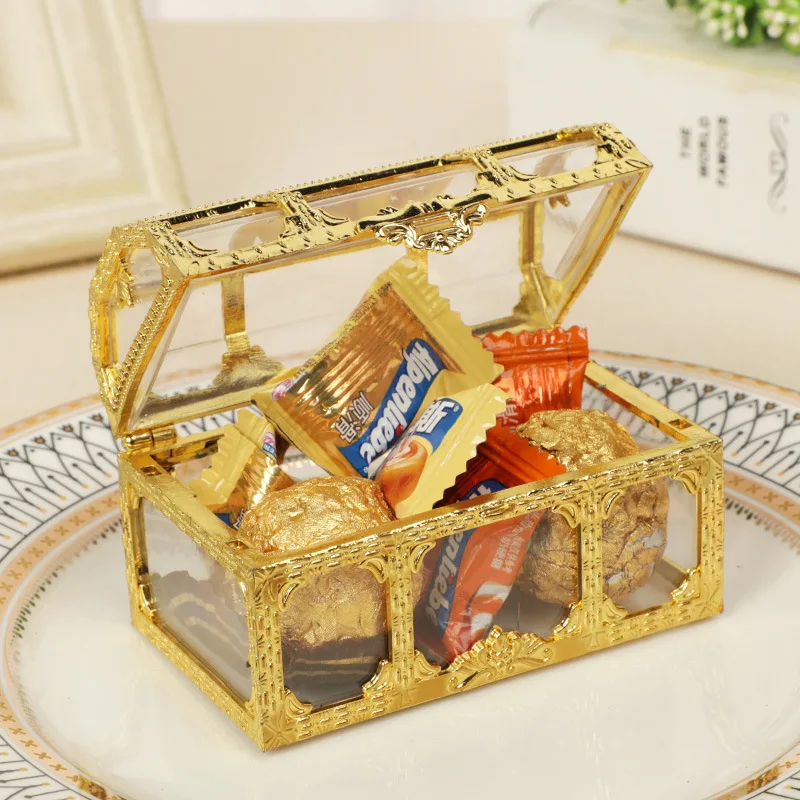 Mini Gold/Silver Vintage Transparent Jewelry Storage Box Clear Candy Pirate Storage Organizer Trinket Keepsake Treasure Chest