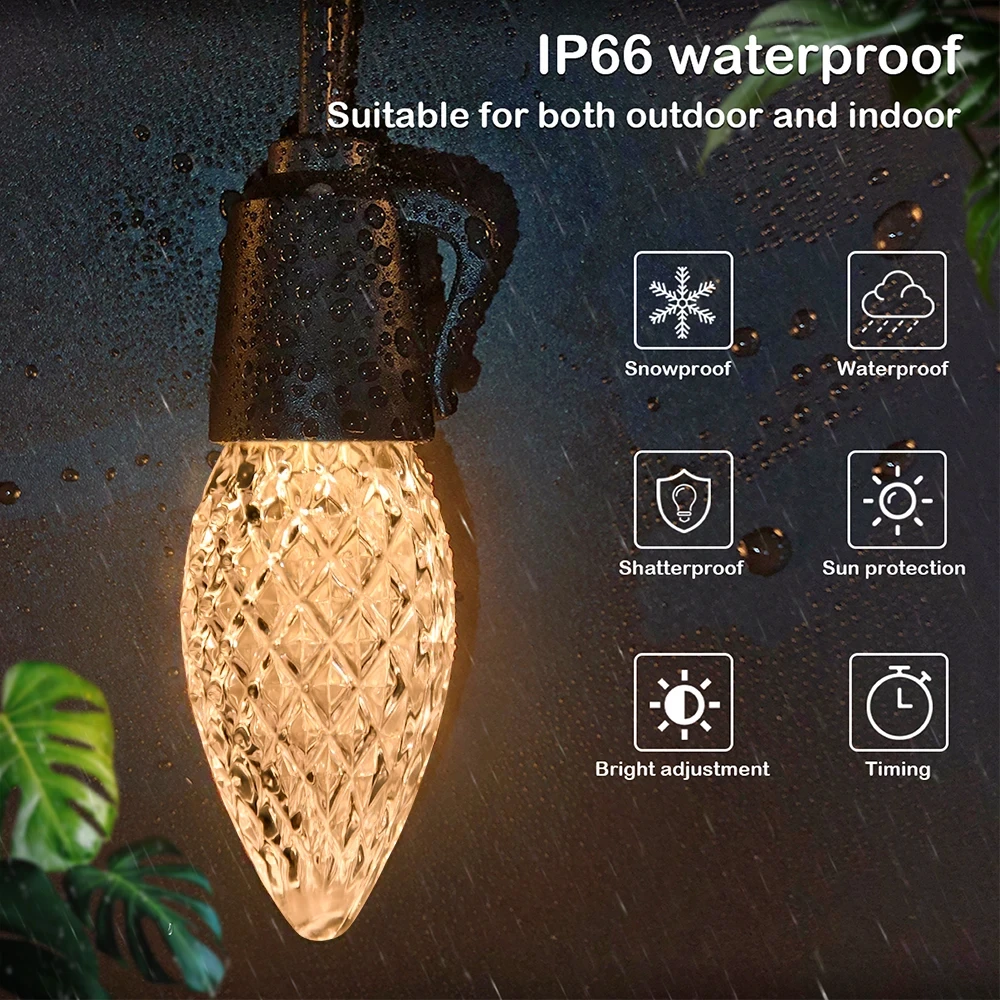 LED String Lights Outdoor Waterproof String Lights 15M Patio Light With Remote Control Dimming for Garden Party Decoration