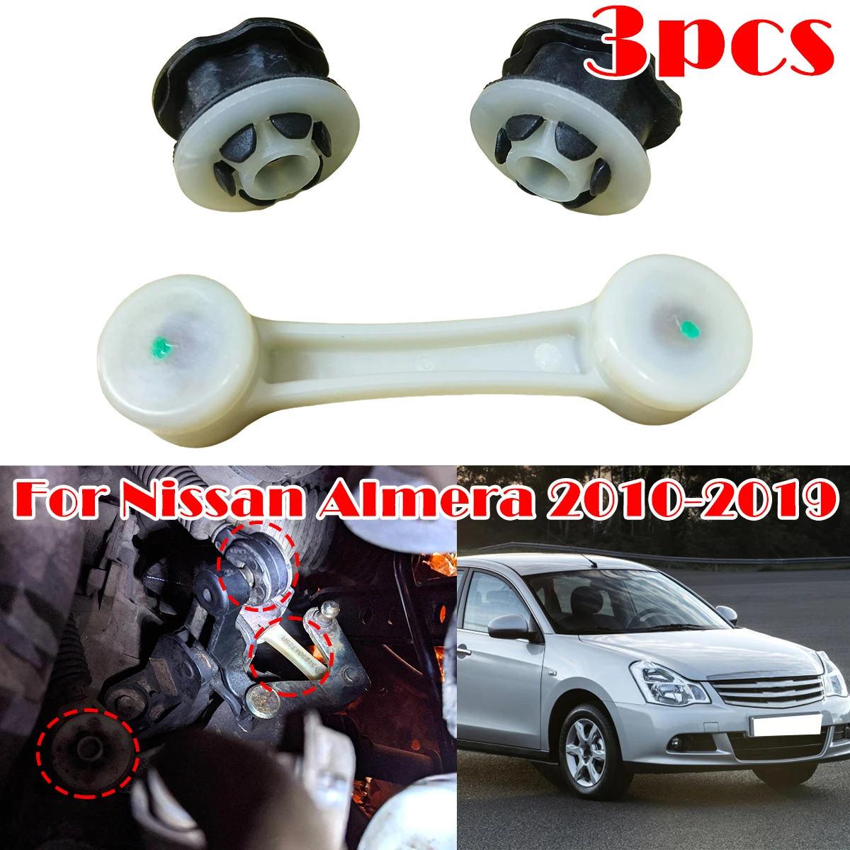 

3PC Gear Shift Linkage Selector End Rod Connect Bushing Gearbox Cable Stop Support For Nissan Almera 10-2019 Renault Scala Versa
