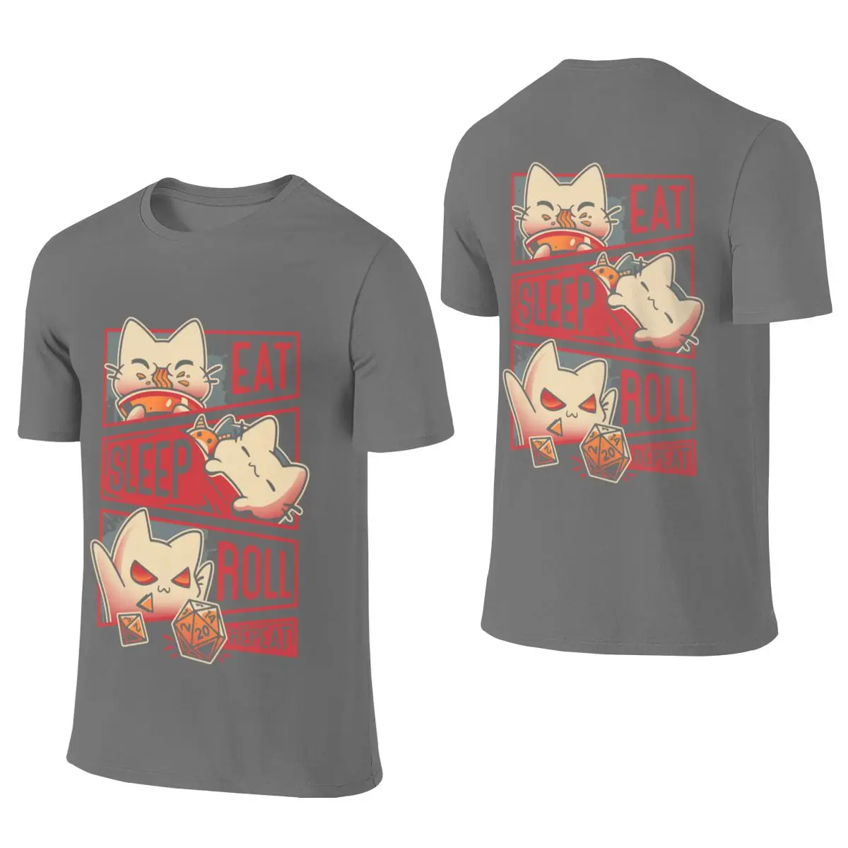 Roleplayer Routine - Kitten Dice Roll Sweet Cool Reversible T-shirt Retro Sports Eco-Friendly Printing Tee