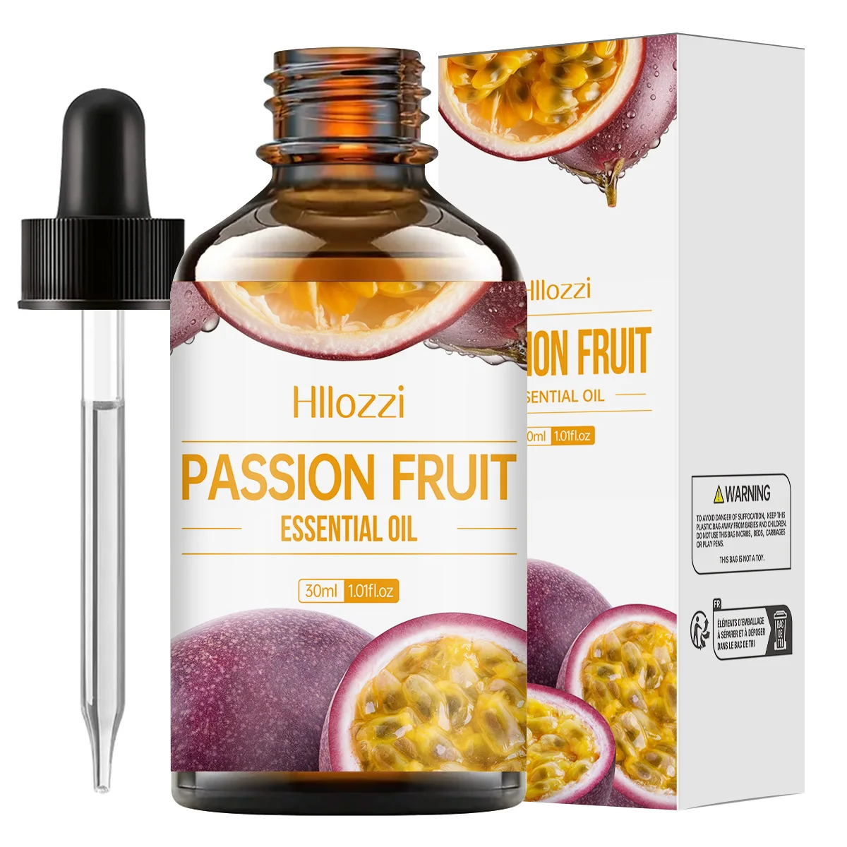 Hllozzi Passion Fruit Aromaterapia Aceite esencial con gotero de vidrio para el cuidado de la piel, masaje, aromaterapia casera y limpieza