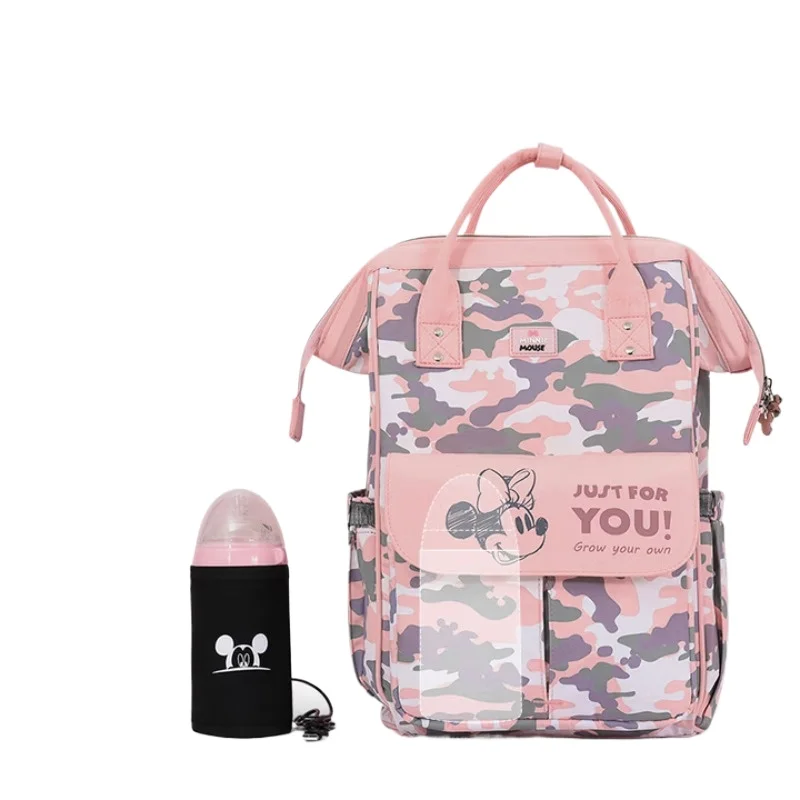 

Disney Luxury Diaper Bag Moms Backpack Tote Large Capacity Camo Pink with Hook USB Bottle Warmer Purse Handbag Style Travel