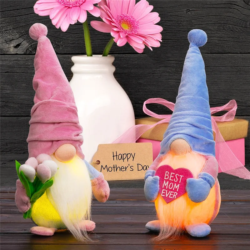 

Ultra Mother's Day Birthday Gifts Gnomes Decorations For Home, 2PCS Lighted Tulip Gnomes Plush Decoration Indoor For Mom Gifts D