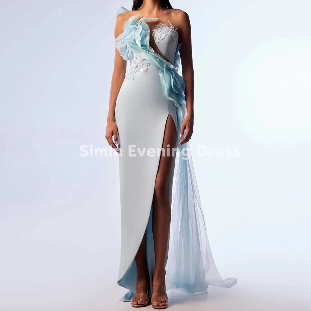 

Simin Women's Crepe O Neck 3D Ruffles Beaded Luxury Dubai Evening Dress With Sleeveless Split Floor-Length Elegant Dresses 2025
