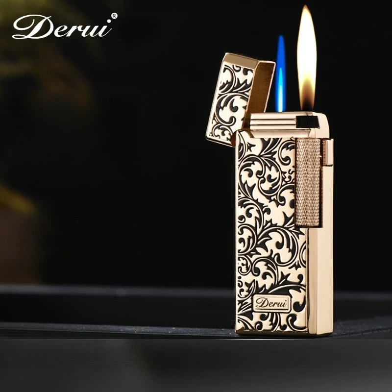 

Derui New Narrow Version Gas Lighter, Dual Flame Switching, Exquisite and Compact, Metal, Grinding Wheel, Gift for Men and Women