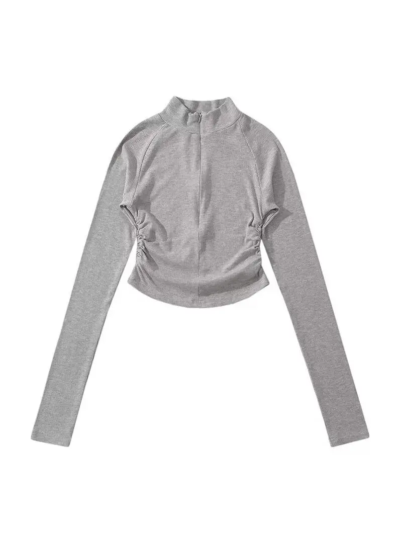 เสื้อสเวตเตอร์ผู้หญิงสำหรับฤดูใบไม้ร่วงและฤดูหนาว สไตล์สตรีท แขนยาว คอสูง ทรงเข้ารูป ใส่เป็นชุดกีฬาหรือใส่เป็นเสื้อตัวในได้