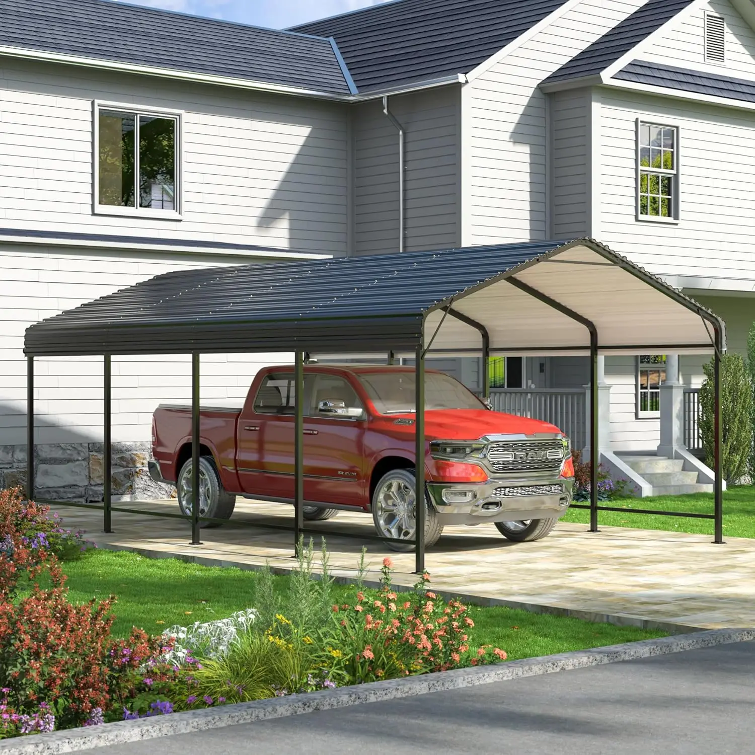 

12x20 Metal Carport Carports with Enhanced Base Heavy Duty Garage Outdoor Galvanized Car Shelter for Car, Boats and Truck