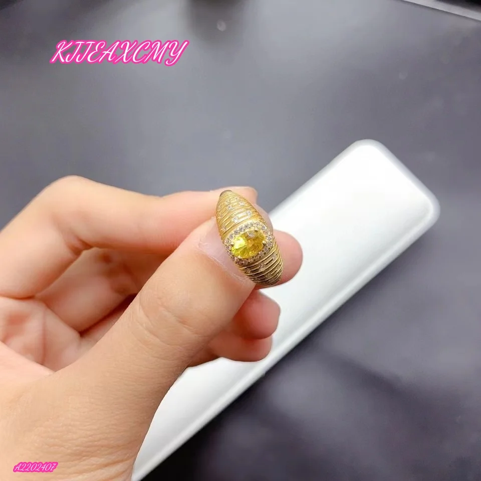 KJJEAXCMY925 Sterling Silver Set with Natural Yellow Sapphire Women's Ring Girl's Birthday Gift Party New Year Christmas