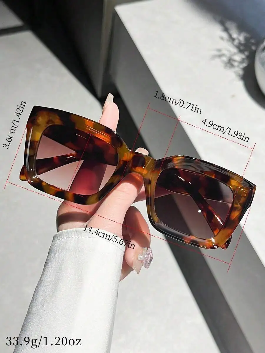 1 Pair Unisex Leopard Print Square Lightweight Luxury Bohemian Fashion Sunglasses, Suitable For Sports, Travel, Music