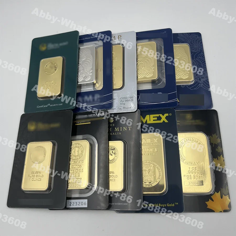 copper 2.5g-100g different weight gold sealed bar Gold Plated Bullion Non-magnetic Unique number souvenir ingot for display