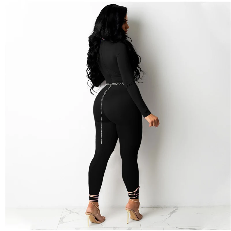 Feste Bandage Aushöhlen Bodycon Overall Frauen Langarm Dünne Strampler Frauen Overalls Einteilige Overalls Party Club Outfits