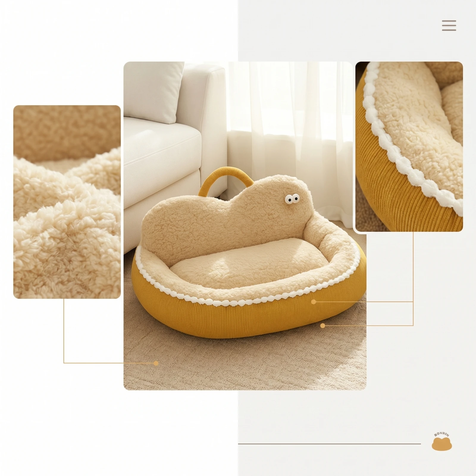Cloud Pet Bed Padded Pet Bed with Handle Soft Zippered for Cats, Indoor, Living Room