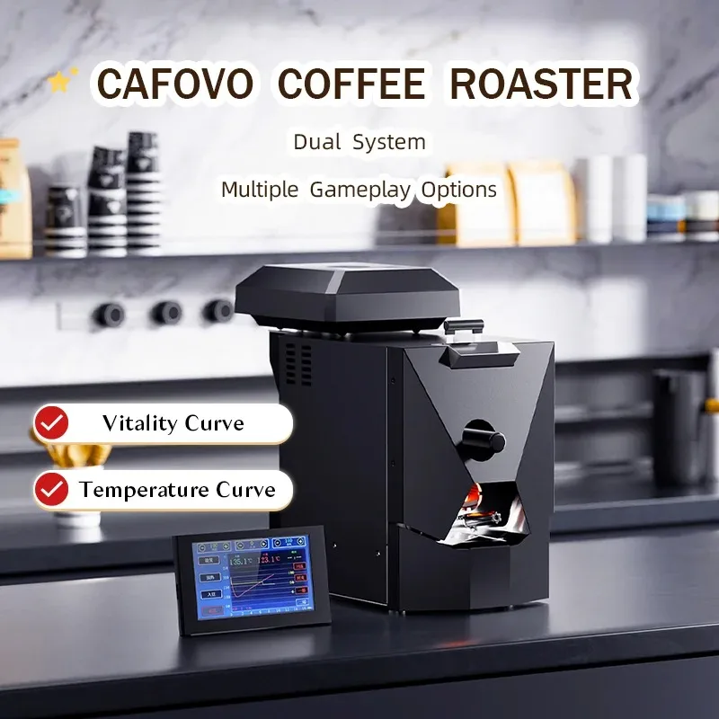 

CAFOVO RE-2 Electric Coffee Roaster 500g Capacity with Artisan Software Dual Temperature Monitoring Commercial Home Roasting