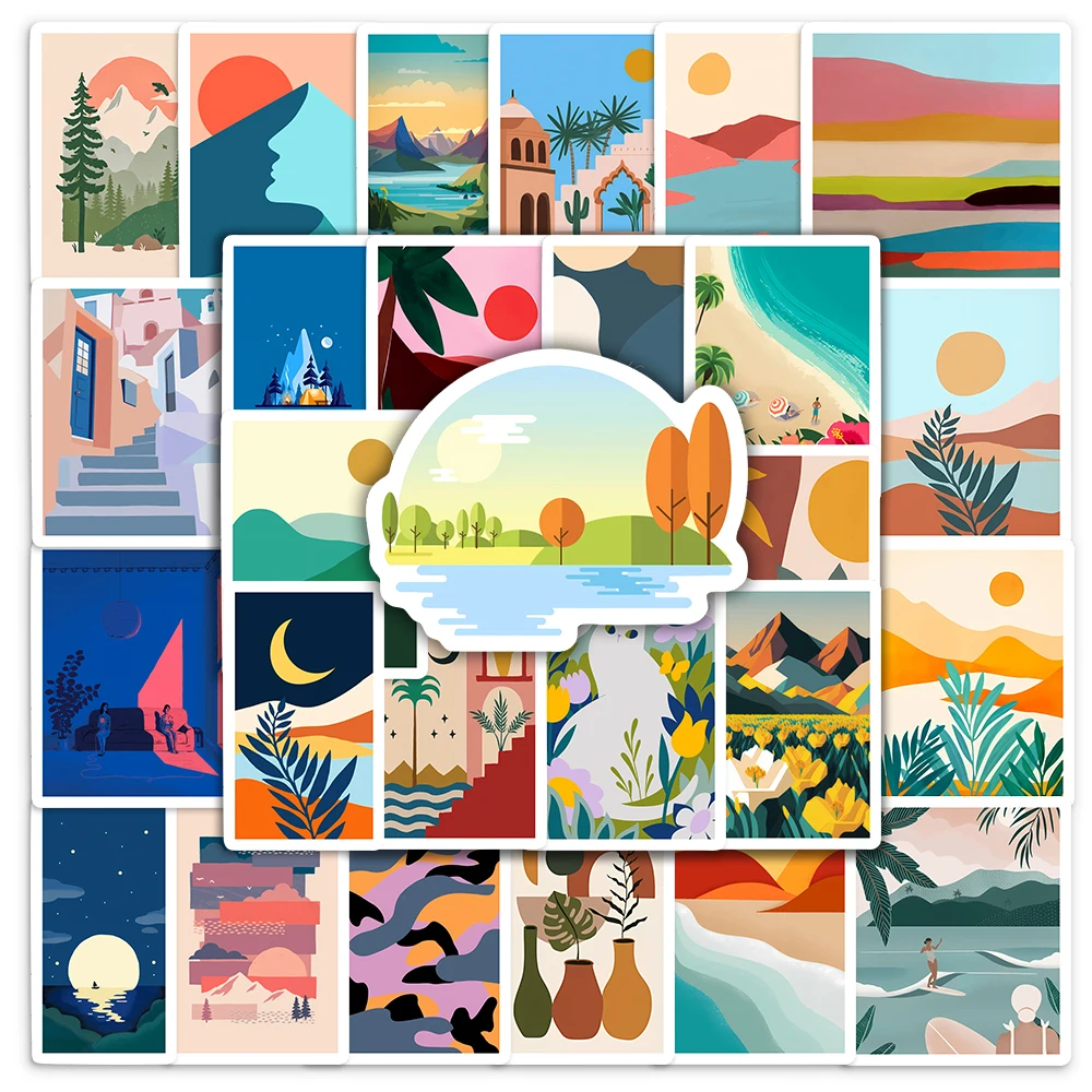 ملصقات مناظر طبيعية تجريدية جمالية يمكنك صنعها بنفسك ألعاب أطفال هدية ملصق مزخرف لمجلة القصاصات والكمبيوتر المحمول والهاتف والأمتعة المقاومة للماء