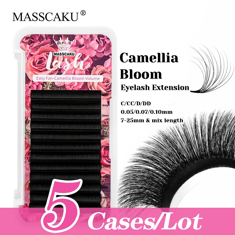 High Quality MASSCAKU 5cases/lot 0.05/0.07/0.10mm Thickness Fluffy One Second Blooming Lash Soft Russian Volume Lashes in Stock