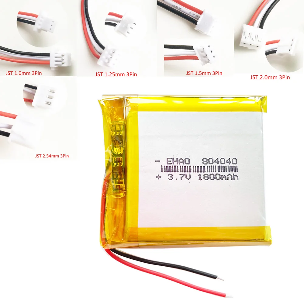 بطارية ليبو 3.7 فولت 1800 مللي أمبير قابلة للشحن 804040   + موصل JST 3Pin لكاميرا الكتب الإلكترونية MP3 GPS Navigator DVD