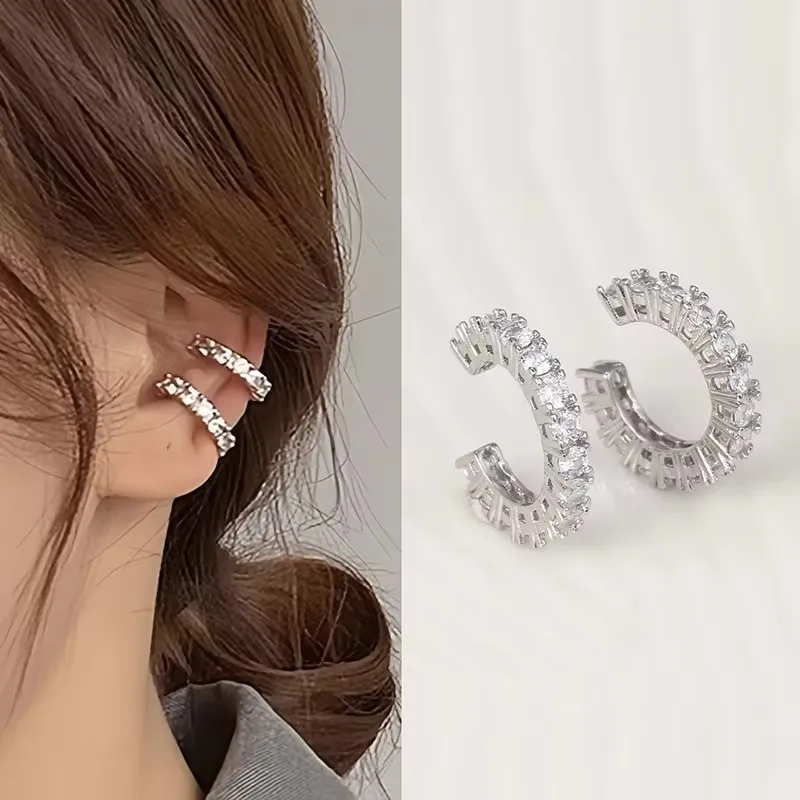2 uds. Clip de oreja de circonita con diamantes de imitación para mujer, sin perforaciones en forma de C, envoltura para la oreja, Clips para los oídos, regalos de joyería