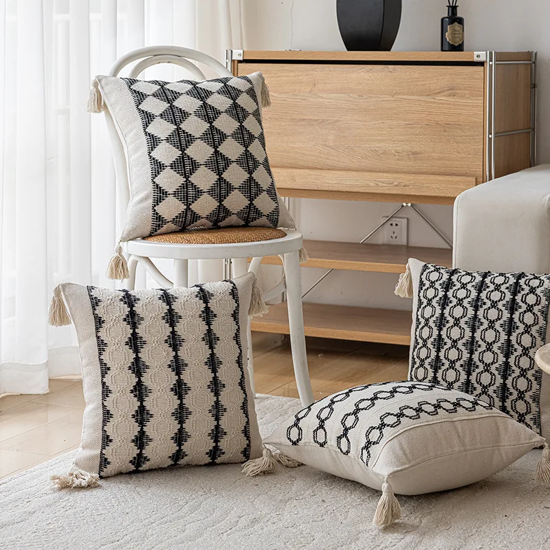 Classic Sofa Cushion Cover Cojines 45x45 Geometric Pattern Cotton and Linen Throw Pillow Covers Simple Headboard Pillowcases