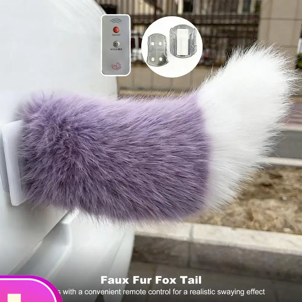 Linda Cola de Peluche Eléctrica Móvil para Coche, Decoración de Cola de Zorro con Control Remoto, Cola Peluda Universal para Scooter y Moto