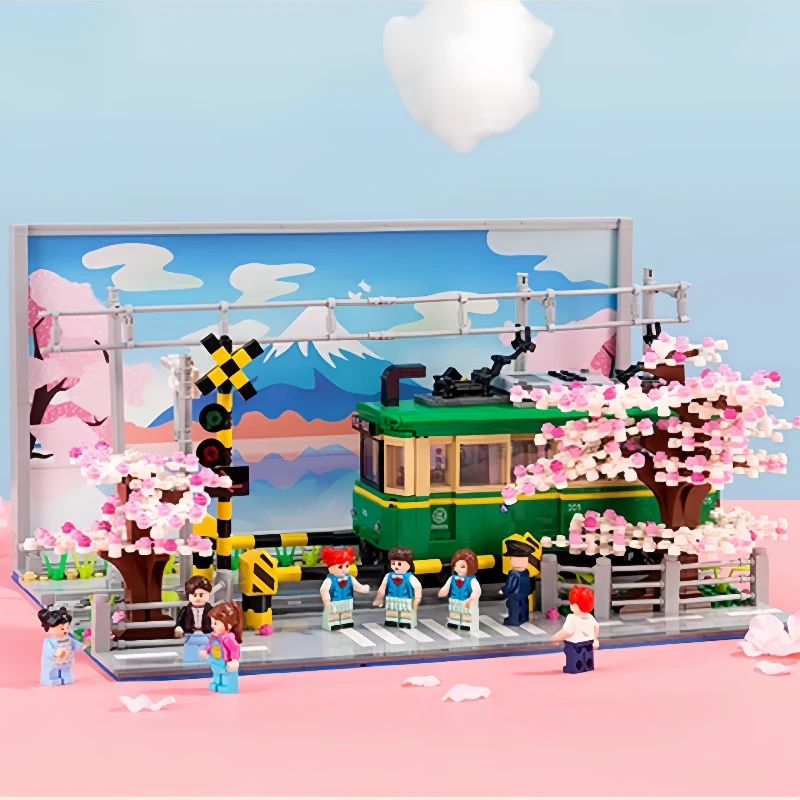 Klocki konstrukcyjne Slum Dunk Kamakura, model ulicy z kwiatami wiśni, ozdoby kolekcjonerskie, zabawki, prezenty urodzinowe