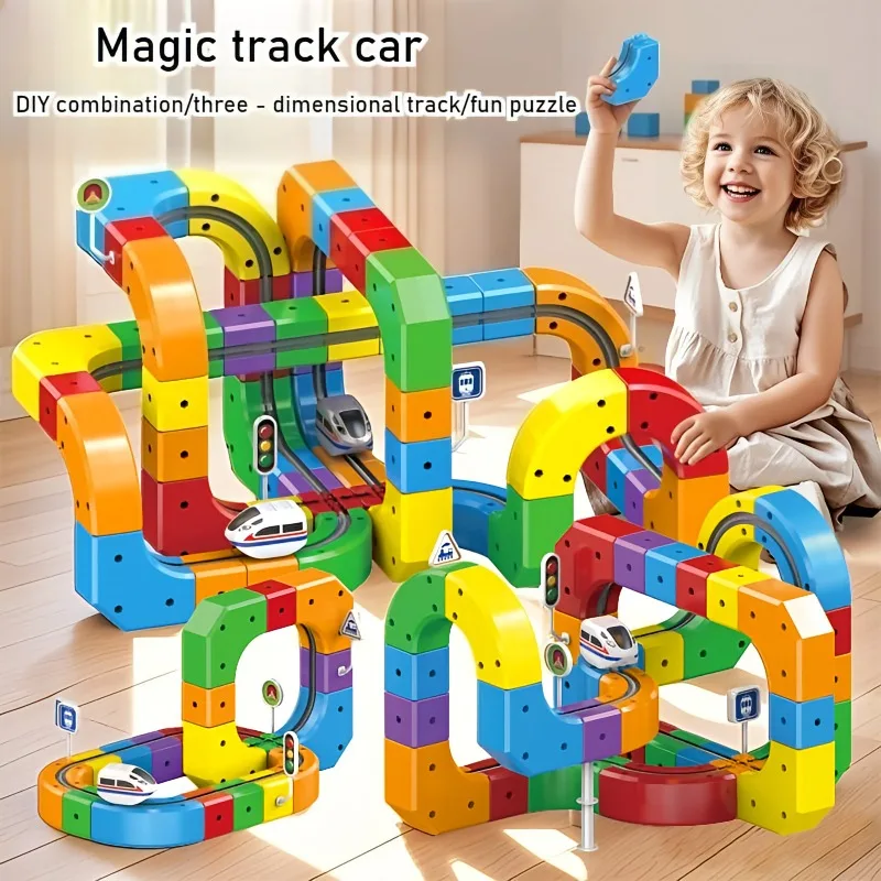 어린이 매직 트랙 기차 재미있는 전기 조립식 블록 자석 레일카 DIY 교육용 장난감 크리스마스 선물