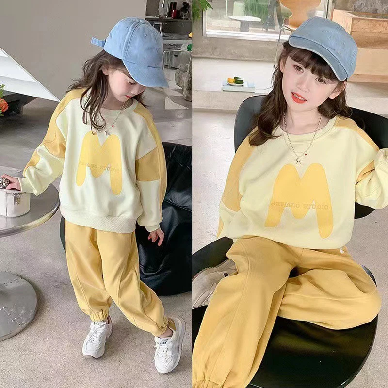 Autumn Girls\' Set Spring Leisure Girls\' Clothes Cute Long Sleeves Sweater+Casual Pants Korean Fashionable Loose Sports Suits