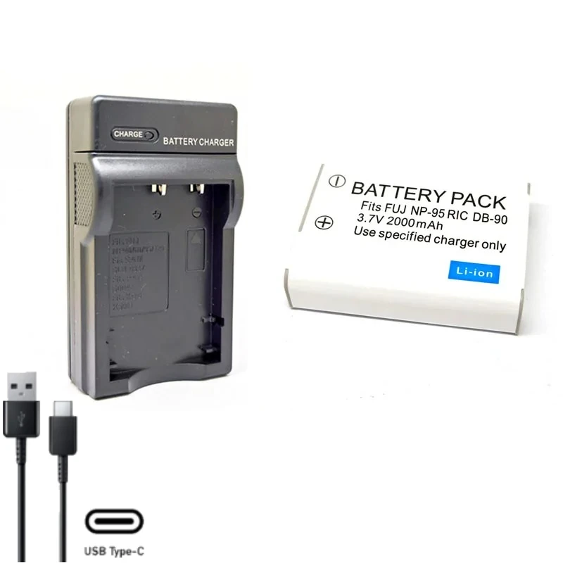 Batería de cámara de 2000mAh 3,7 V NP-95/ DB-90 + cargador para FUJIFILM X100 X100S X100T XF10 XS1 F31 F30 para RICOH GXR A12-28 A12-50 P10