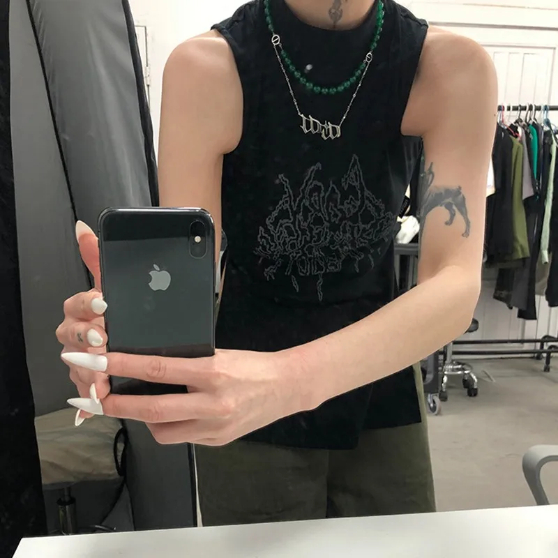 Karrcat Yamamoto Style Black Tank Top Grunge Gothic Turtleneck Tops Cyber Y2k Chic Designer Clothes Dark Aesthetic Streetwear