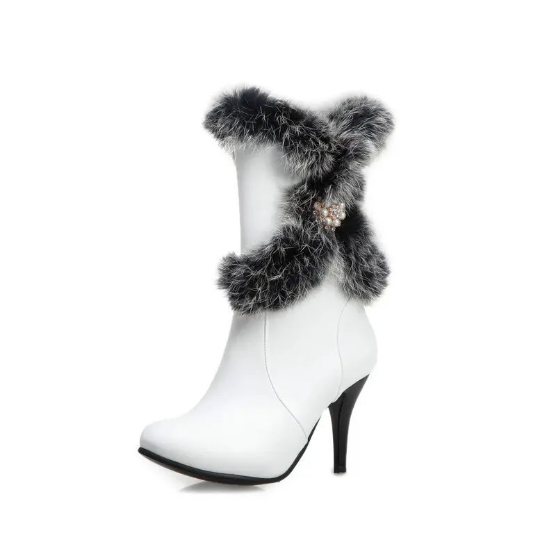 

Winter snow boots sexy boots rabbit fur ankle boots high-heeled shoes women's thin heels shoes knee-high warm boots