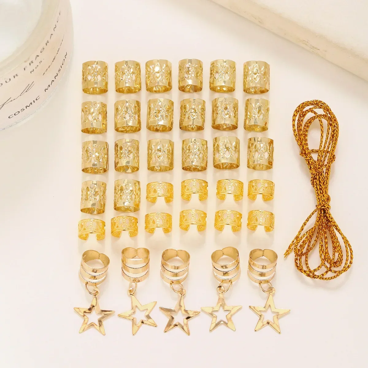 36 قطعة/الوحدة الذهب والفضة الخرز قابل للتعديل ضفائر الشعر الخرز خواتم الكفة كليب أنابيب للنساء الرجال مهرجان الموسيقى كول تصفيف الشعر