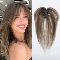 100% adornos de cabello humano Remy con flequillo, postizos de color marrón claro, flequillo fino 3D para mujeres, cabello fino, adorno de cabello humano Real con Clip