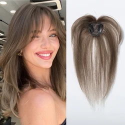 100% Remy Human Hair Toppers with Bangs Light Brown Hairpieces 3D Wispy Bangs for Women Thin Hair Real Human Hair Topper Clip In
