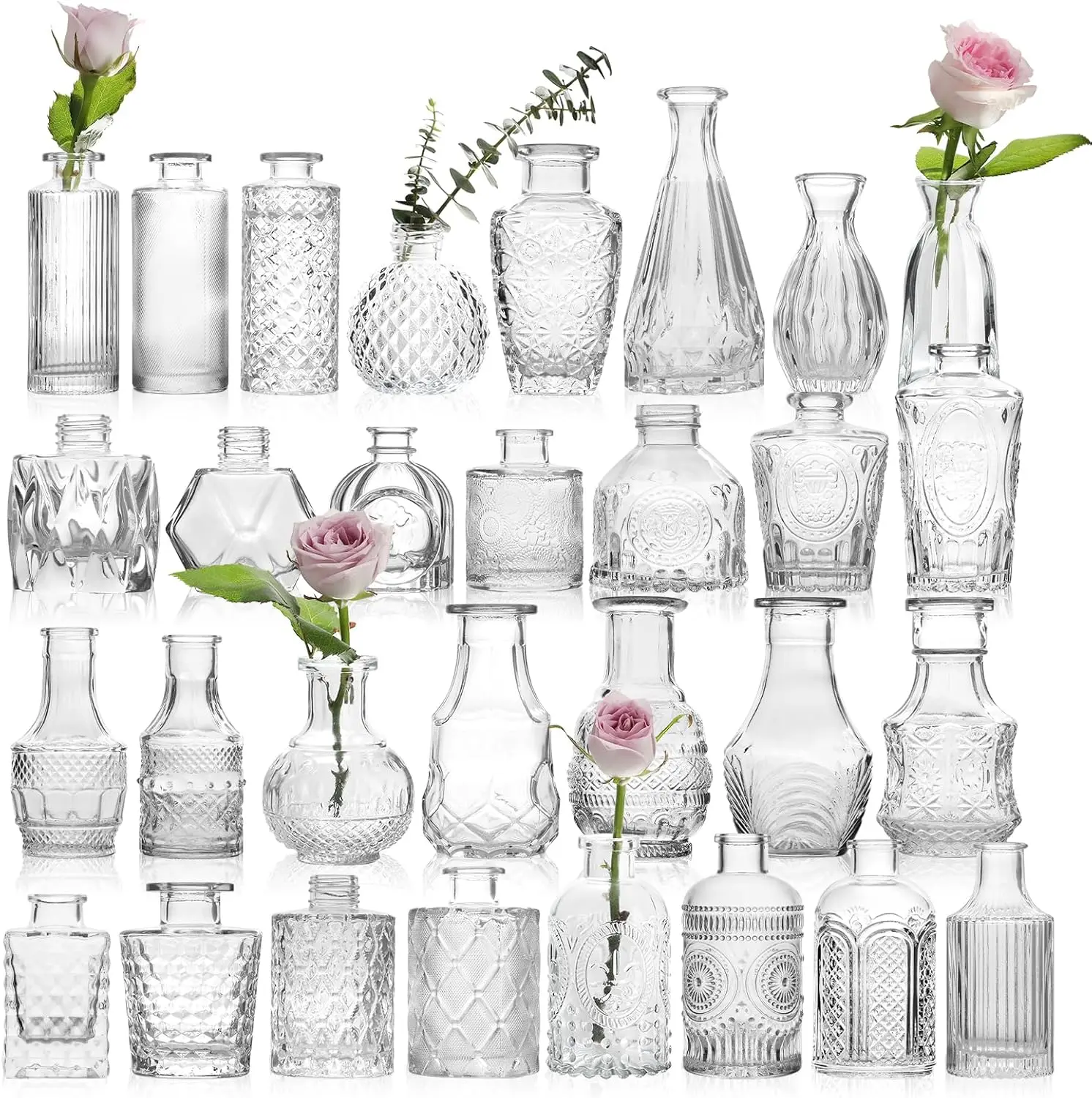 

30 Pack Mini Glass Vases for Wedding Centerpieces, Small Clear Bud Vases for Table Decor, Rustic Home & Party Favors