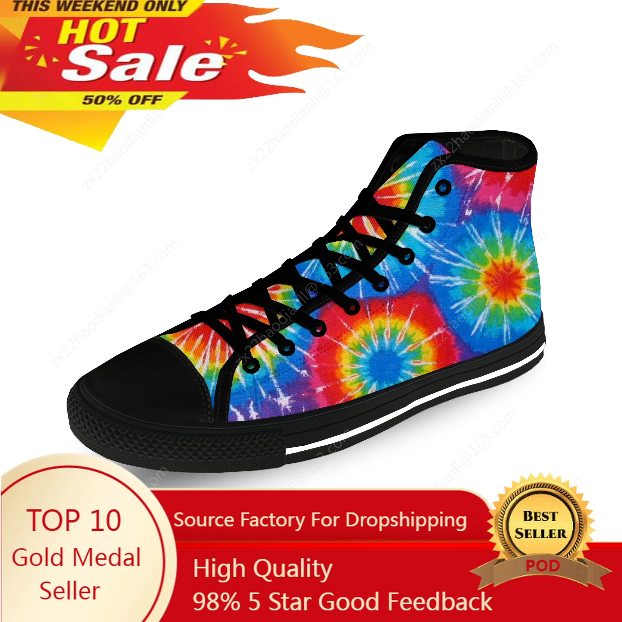 

Cartoon Tie Dye Pattern Aesthetic Casual Cloth Fashion 3D Print High Top Canvas Shoes Men Women Lightweight Breathable Sneakers