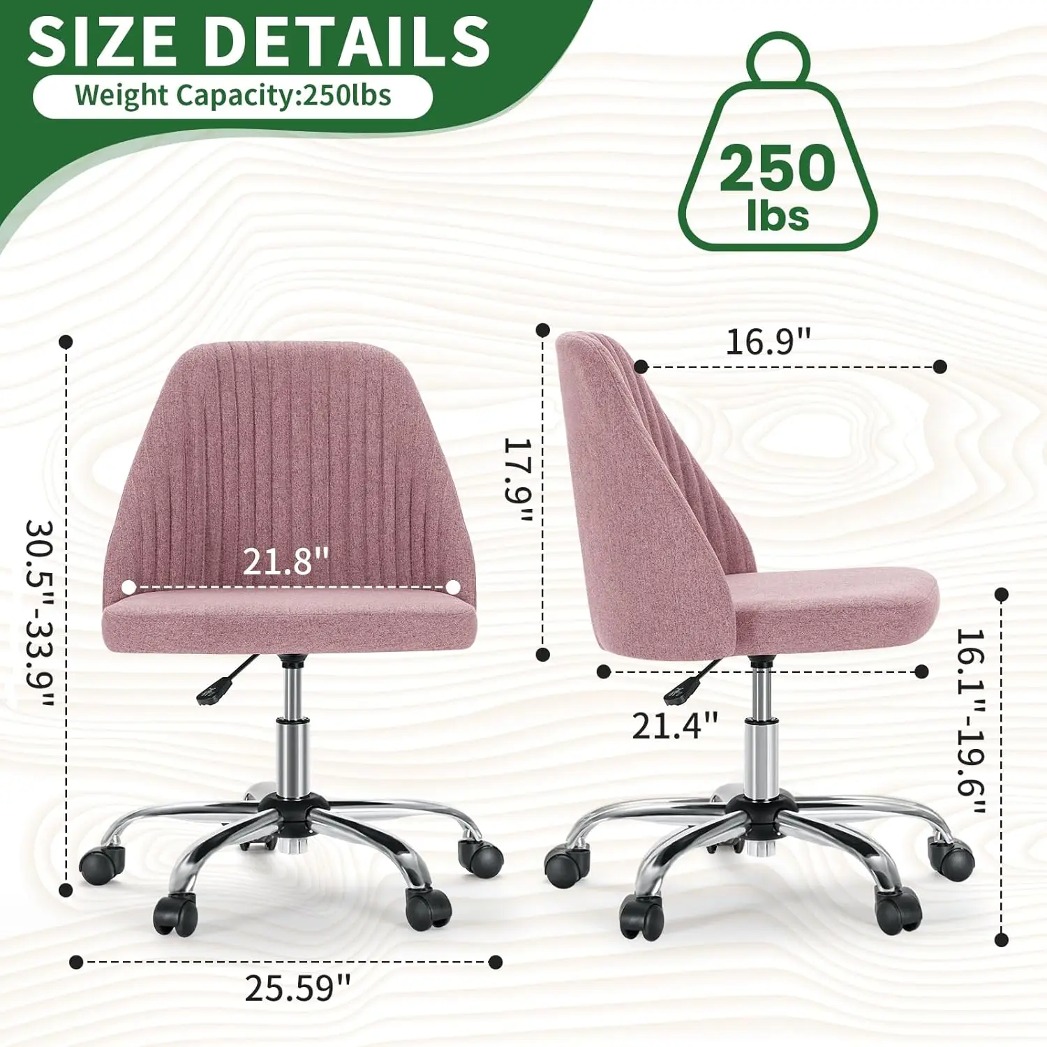 Armless Desk Chair with Comfortable Fabric Cover,Modern Home Office Chairs with Swivel Wheels for Computer Task Chairs