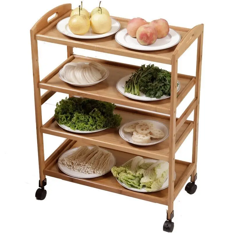 

Mobile dining car nanzhu tea cart kitchen hotel hotpot rack multi-function with wheel rack solid wood cart