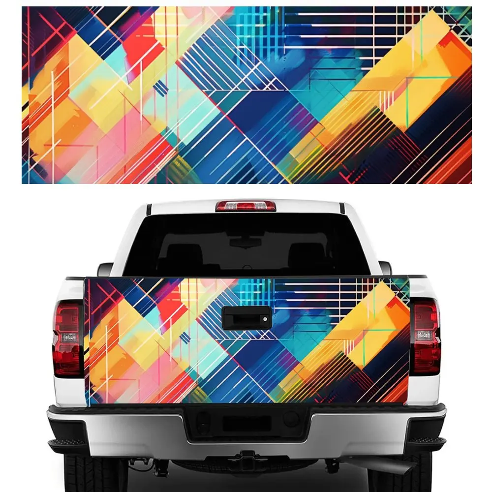

Interlaced Colored Stripes Car Tail Trunk Protect Vinly Decal Auto Accessories DIY Hood Decoration Sticker for Off-road Pickup