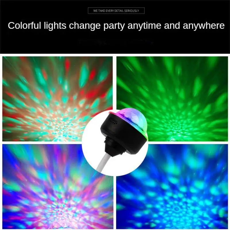 1PCS Lighting Sound Party Auto USB Mini Disco Ball Light RGB Multi Color Car Atmosphere Room Decoration Lamp Strobe Light