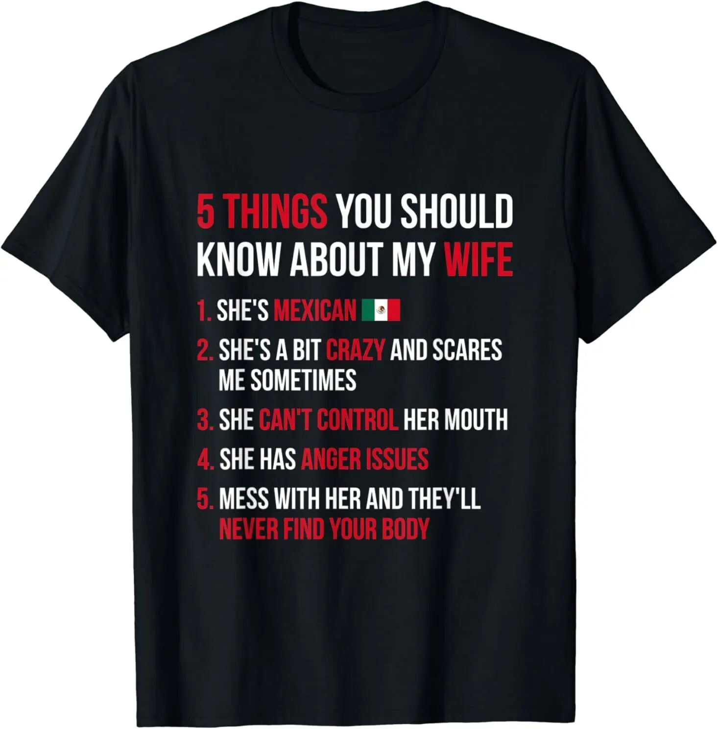 

NEW Funny Mexico 5 Things You Should Know About My Mexican Wife T-Shirt S-3XL