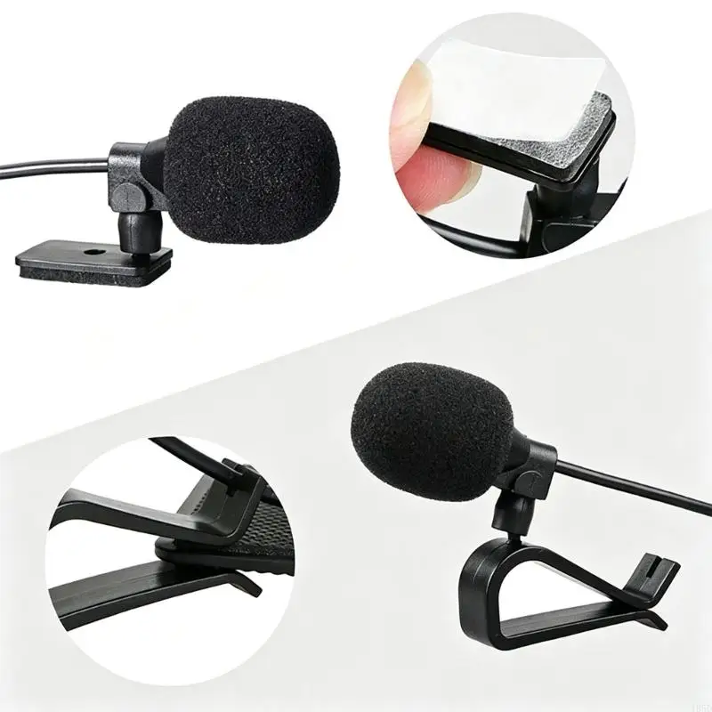 3.5mm Car Mic Voice Input Microphone with Long Cable, Mount Base, Wind Cover, and Omnidirectional Pickup Structure for Vehicle U