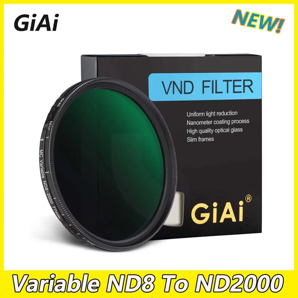 

GiAi ND8 To ND2000 Variable ND Filter Nano Coating Adjustable Neutral Density Camera Lens 67 72 77 82 86mm